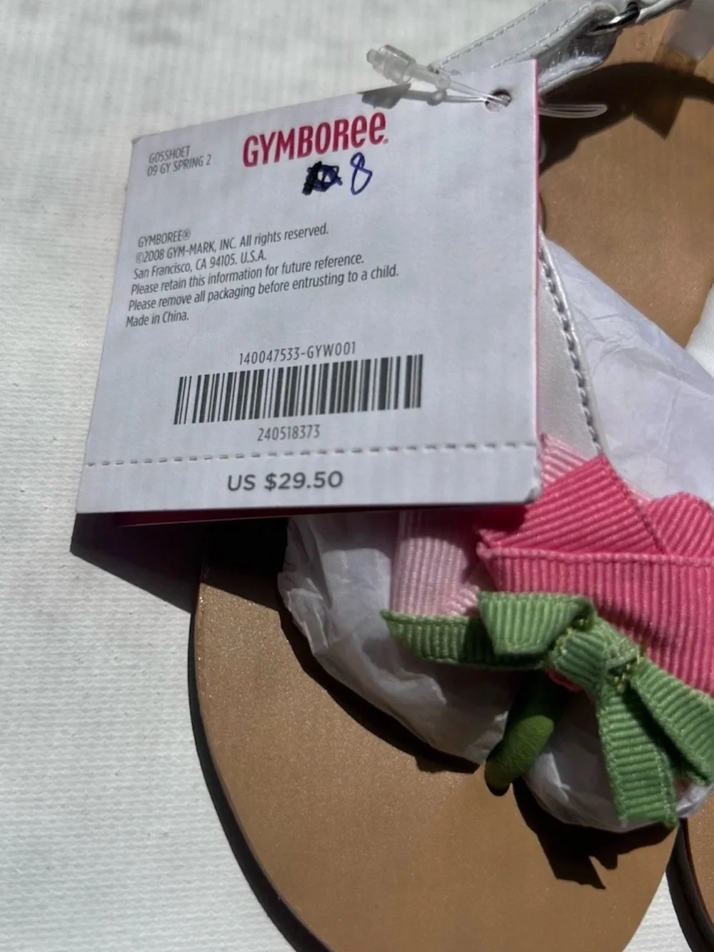 Gymboree Girls Size 8 White Flower Sandals with grosgrain ribbon tulip and bow
